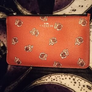 Coach Red Floral Wristlet Sienna Rose Print